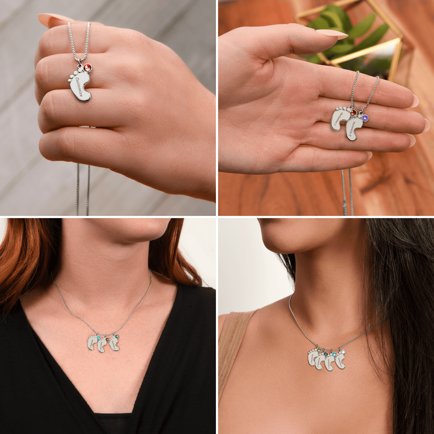 Memorial Necklace Engraved Baby Feet Charm Necklace Miscarriage Gift Bereavement Birthstone Charm Loss of child gift for Mom