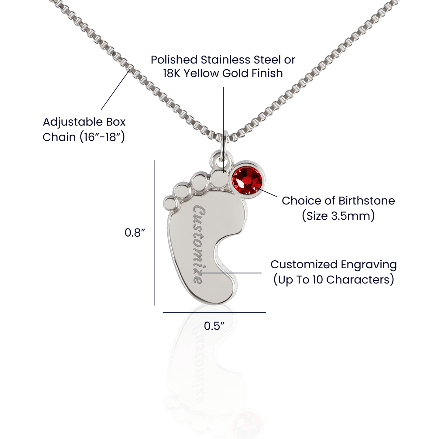 Memorial Necklace Engraved Baby Feet Charm Necklace Miscarriage Gift Bereavement Birthstone Charm Loss of child gift for Mom