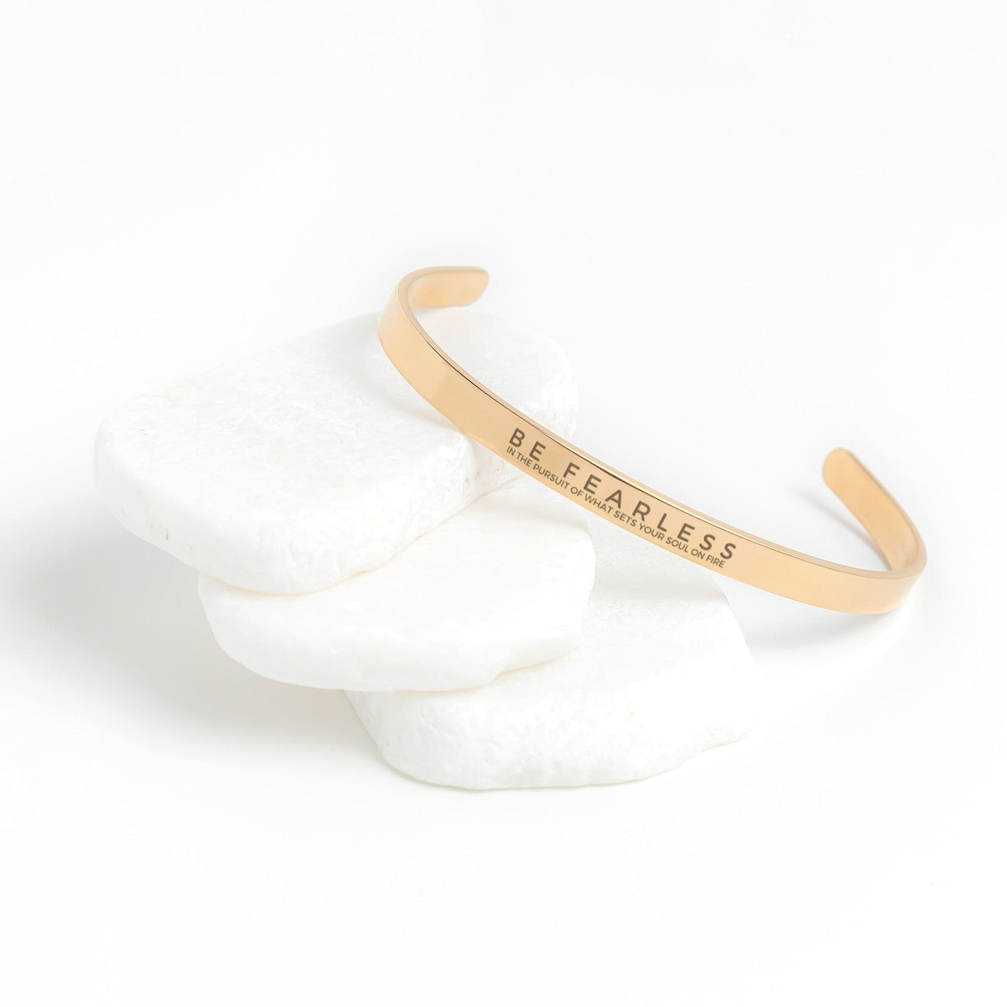 Be Fearless Inspirational Cuff Bracelet, Motivational 18k Gold Cuff Bracelet