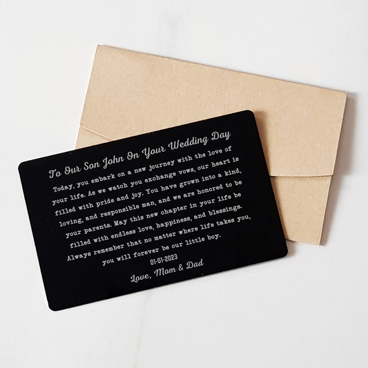 Personalized My Son on wedding day from Mom/Dad Wallet Insert Card