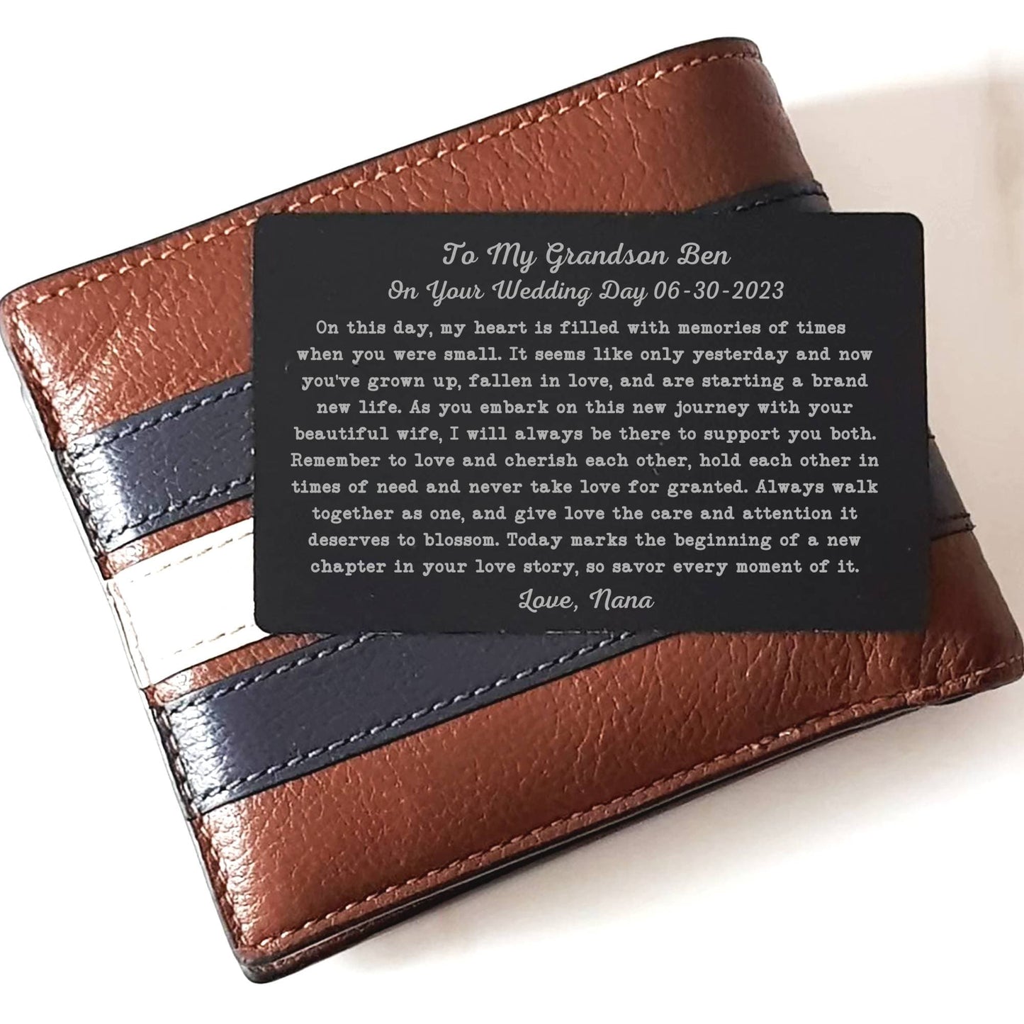 To My Son/Grandson on wedding day from Mom/Dad Wallet Insert Card Personalized