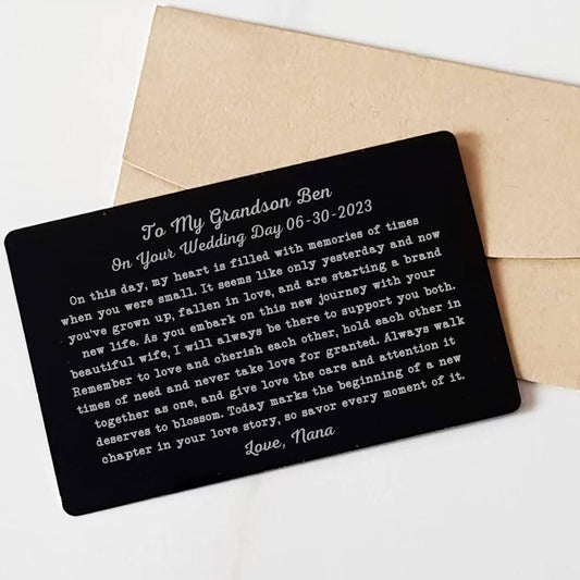 To My Son/Grandson on wedding day from Mom/Dad Wallet Insert Card Personalized