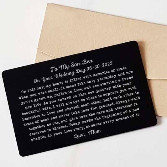 To My Son/Grandson on wedding day from Mom/Dad Wallet Insert Card Personalized