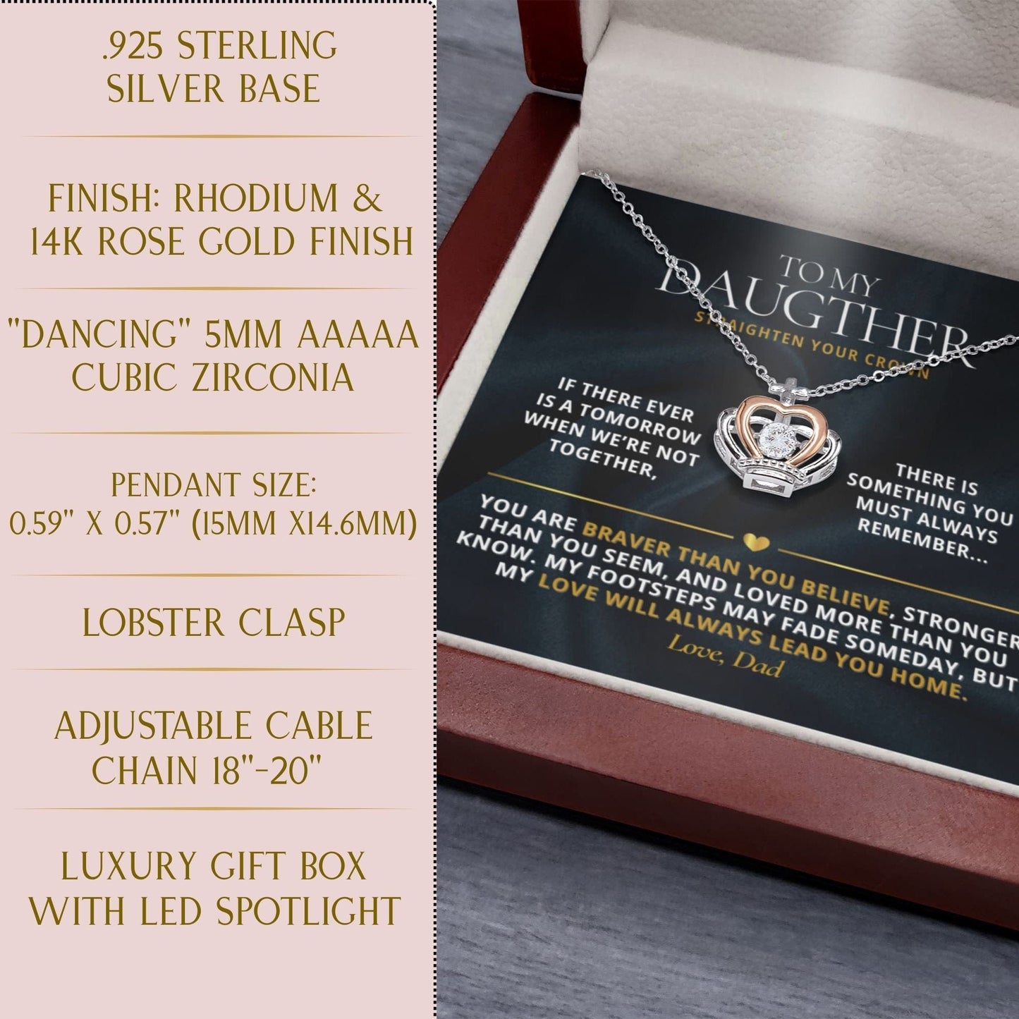 Straighten your crown-Dad to daughter Crown Necklace
