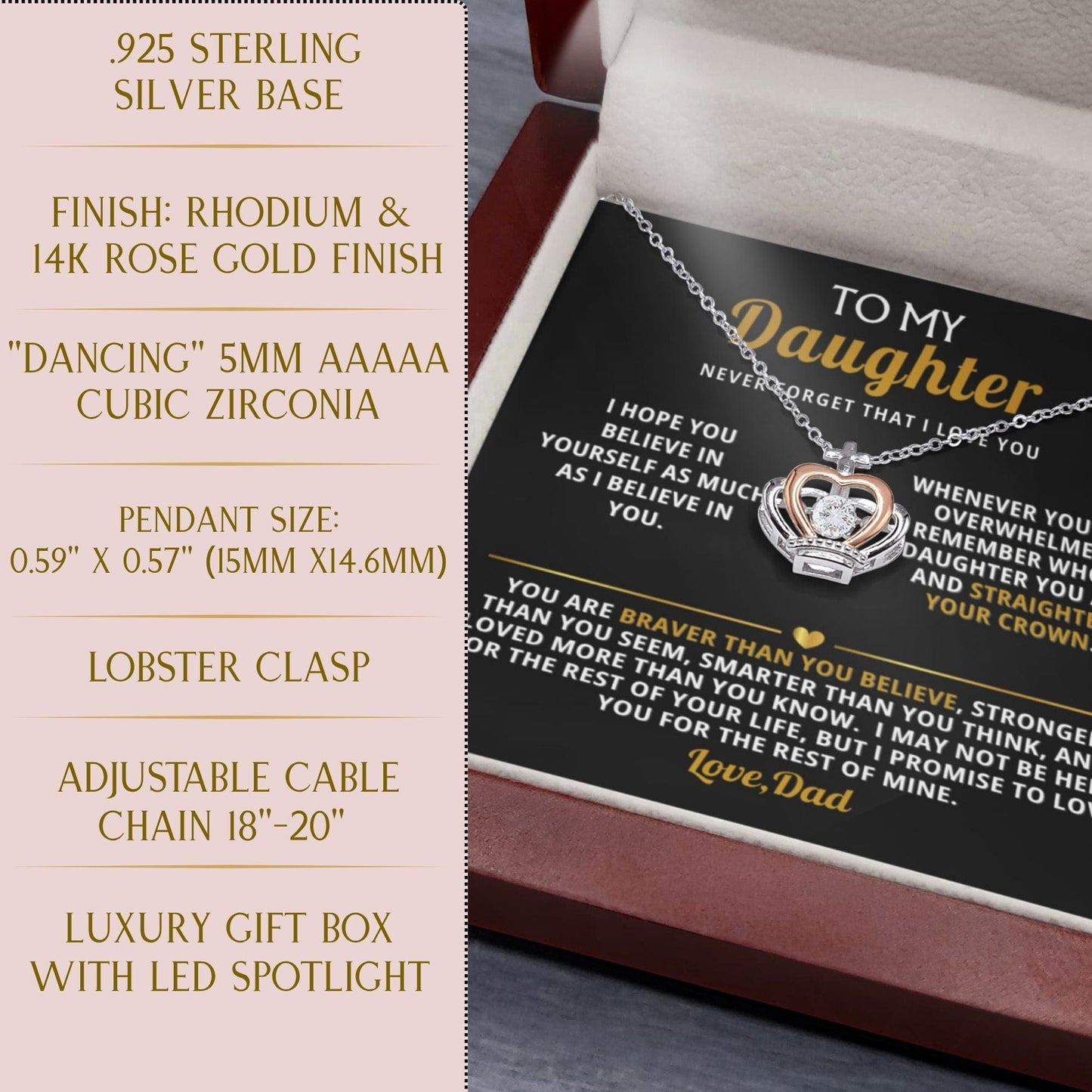 Believe in yourself- Dad/Mom to daughter Crown Necklace