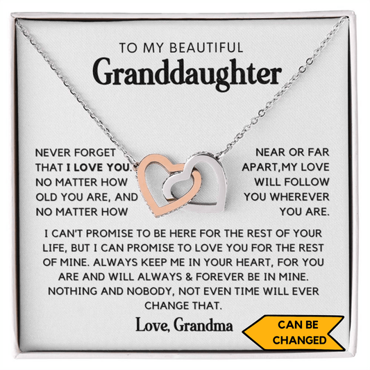 To my beautiful Granddaughter From Grandma Interlocking Heart Necklace