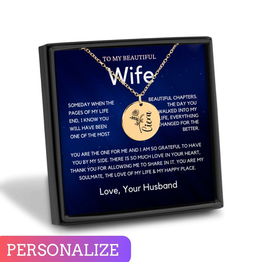 Birthflower Coin Necklace for Wife From Husband, Gift for wife