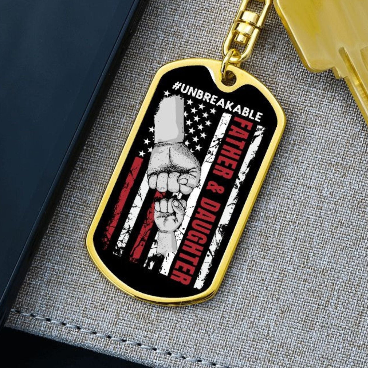 Father & Daughter Unbreakable Dog Tag Keychain