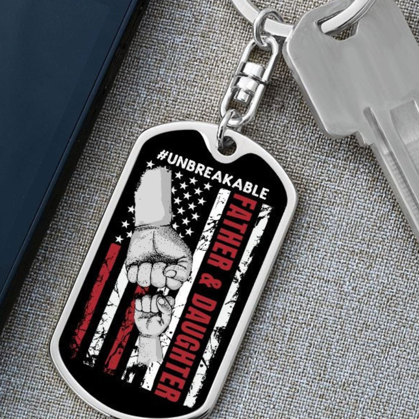 Father & Daughter Unbreakable Dog Tag Keychain
