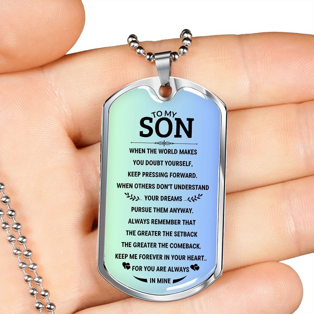 Custom Son Dog tag necklace, Bonus son gift for birthday from stepmom, To my Son graduation gift, Son in law gift, Personalized Dog tag