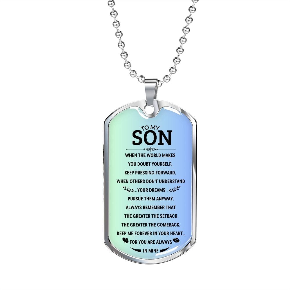 Custom Son Dog tag necklace, Bonus son gift for birthday from stepmom, To my Son graduation gift, Son in law gift, Personalized Dog tag