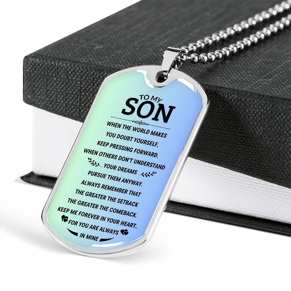 Custom Son Dog tag necklace, Bonus son gift for birthday from stepmom, To my Son graduation gift, Son in law gift, Personalized Dog tag