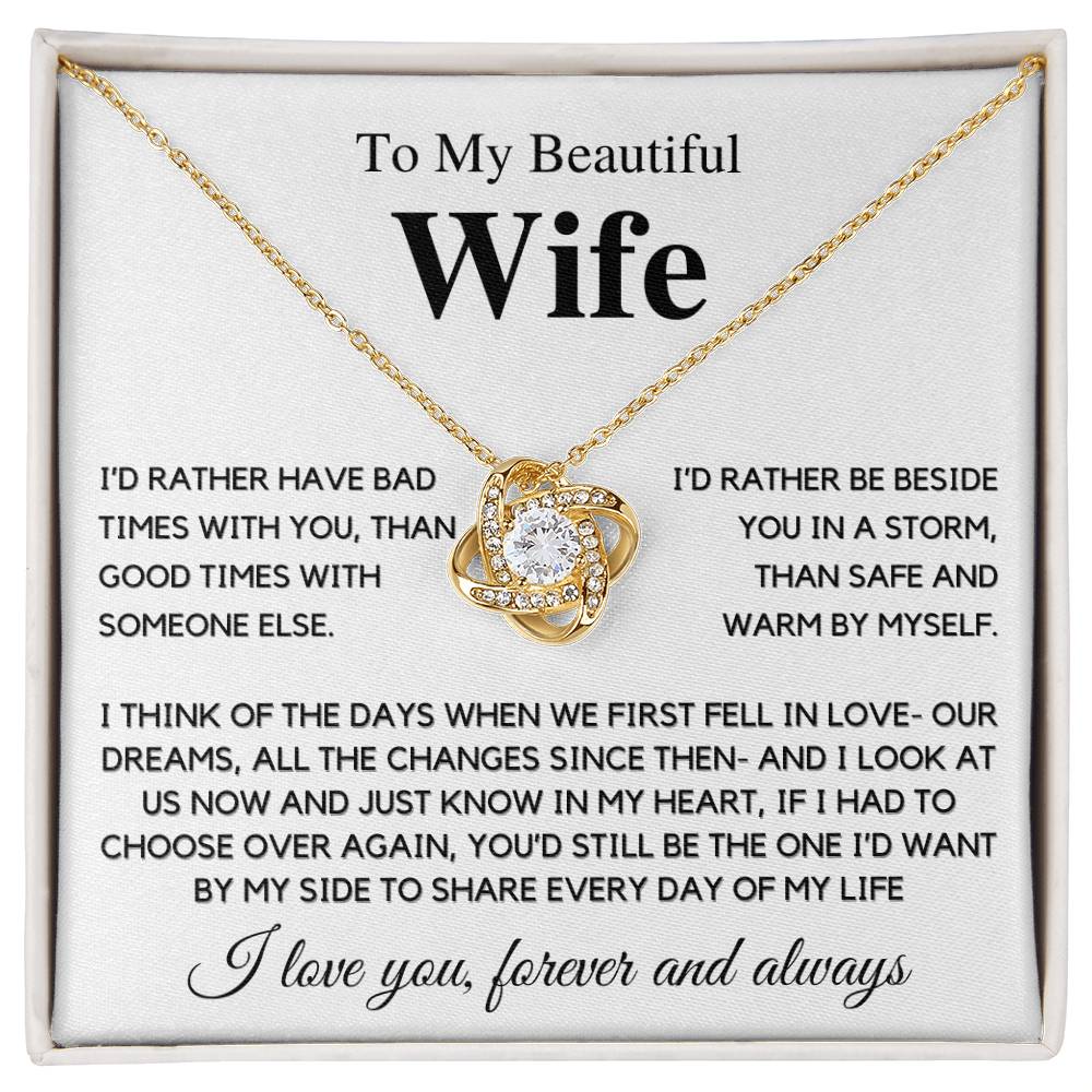 To my Wife I Want you by my side Loveknot Necklace