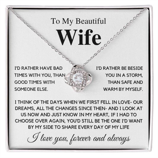 To my Wife I Want you by my side Loveknot Necklace