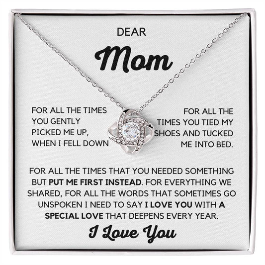 Dear Mom- You Put me First LoveKnot Necklace Mothers day Gift from Son or Daughter
