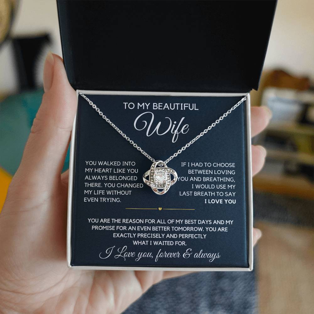 To My Beautiful Wife- Loving you- Loveknot Necklace