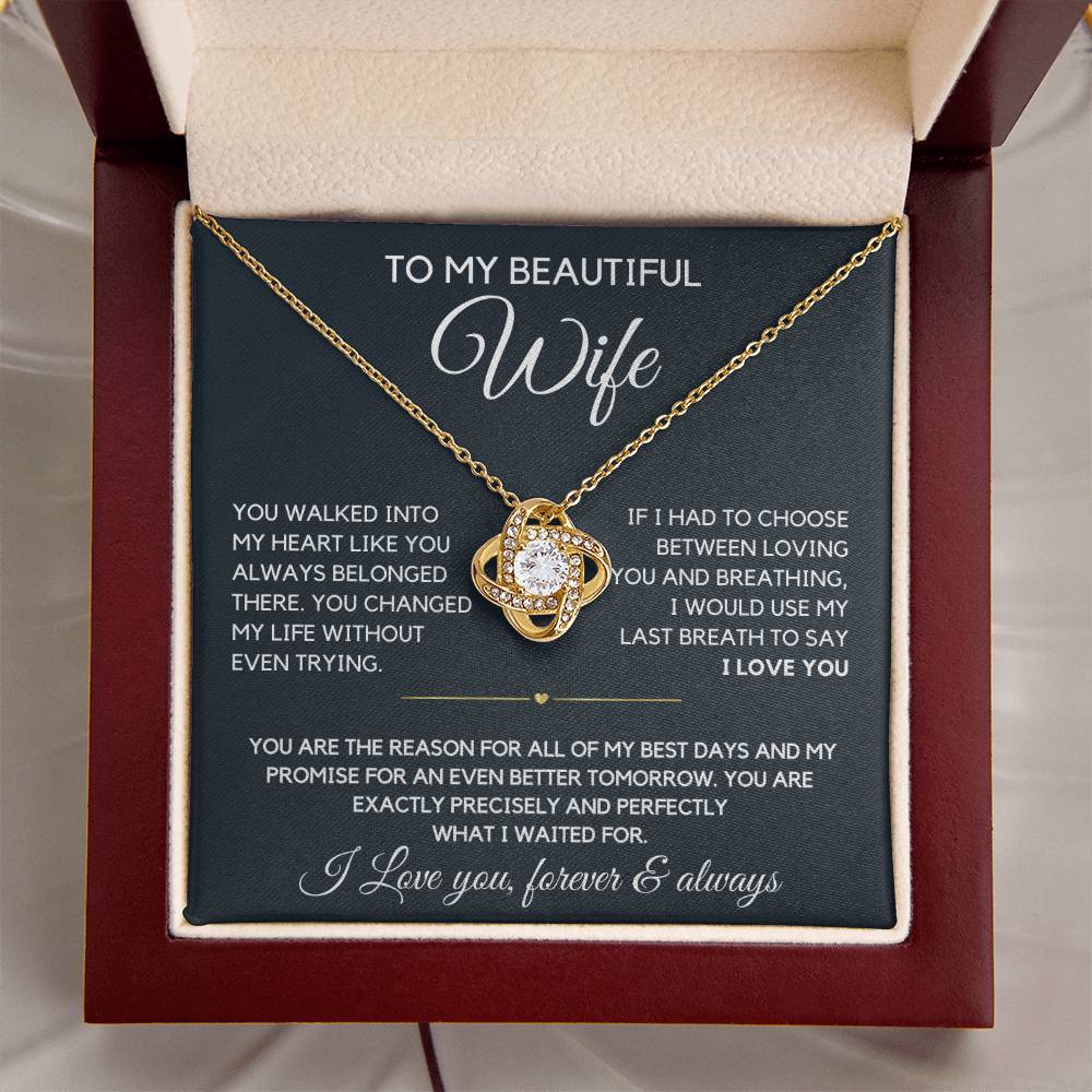 To My Beautiful Wife- Loving you- Loveknot Necklace