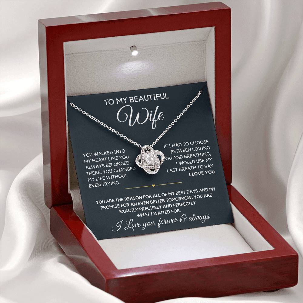 To My Beautiful Wife- Loving you- Loveknot Necklace
