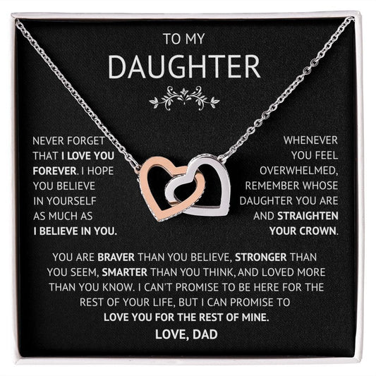 To my Daughter Interlocking Heart Necklace, Birthday Gift from Dad, Graduation Gift for Daughter