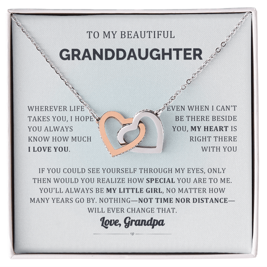My heart is with you Granddaughter From Grandparent Interlocking Heart necklace