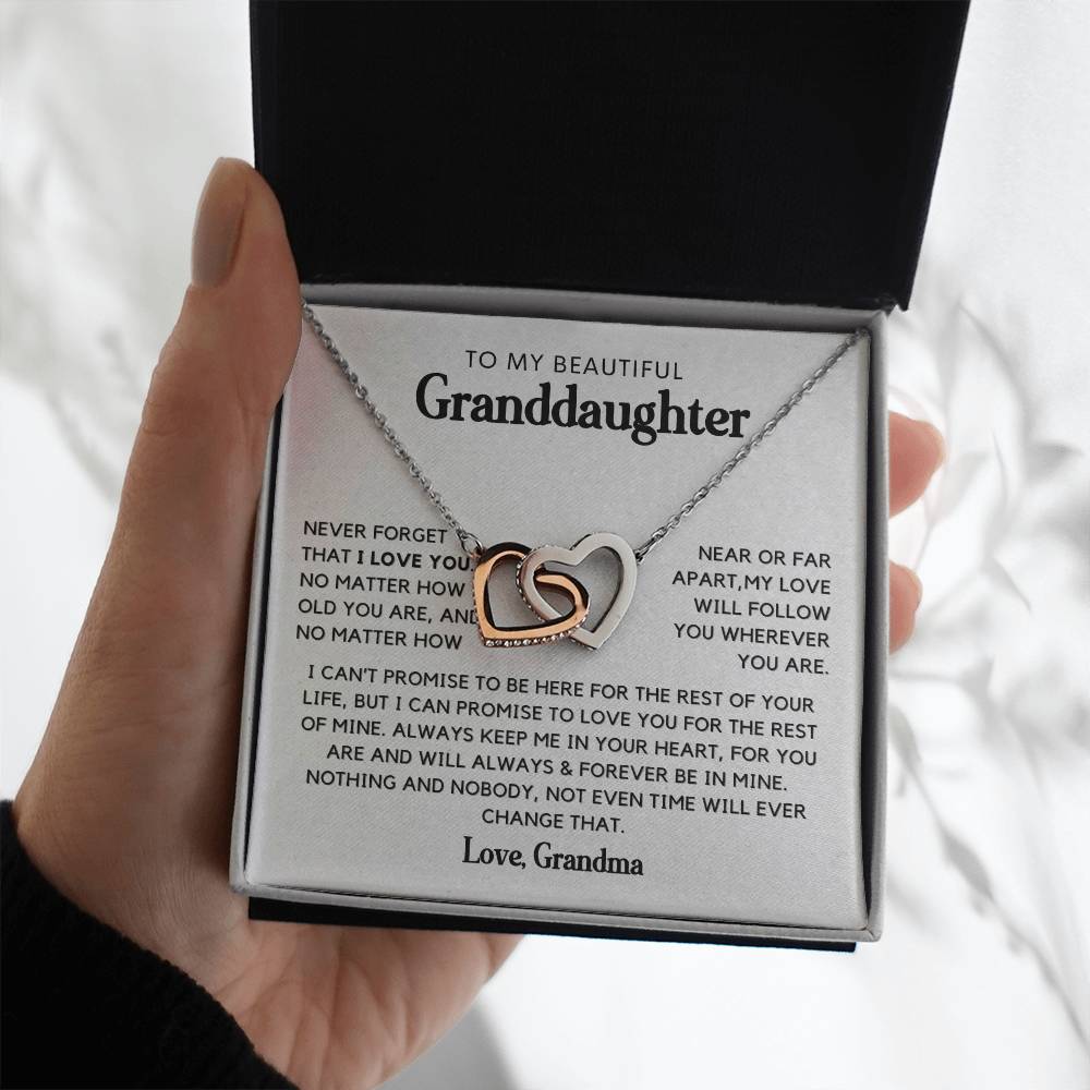 To my beautiful Granddaughter From Grandma Interlocking Heart Necklace
