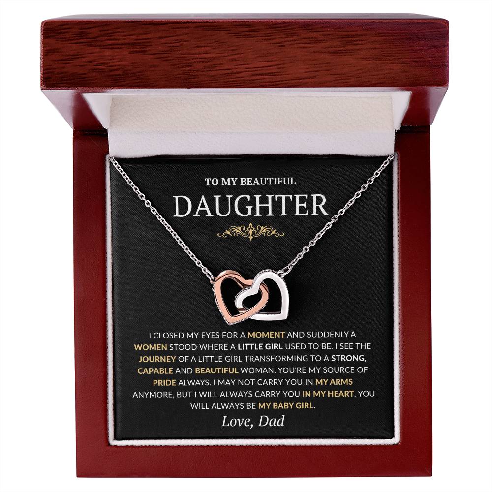 To my Daughter Interlocking Heart Necklace, Birthday Gift from Dad, Graduation Gift for Daughter Gold