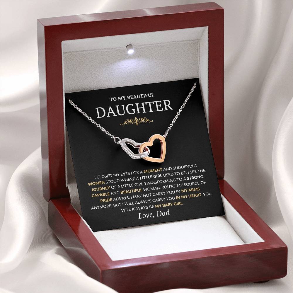 To my Daughter Interlocking Heart Necklace, Birthday Gift from Dad, Graduation Gift for Daughter Gold