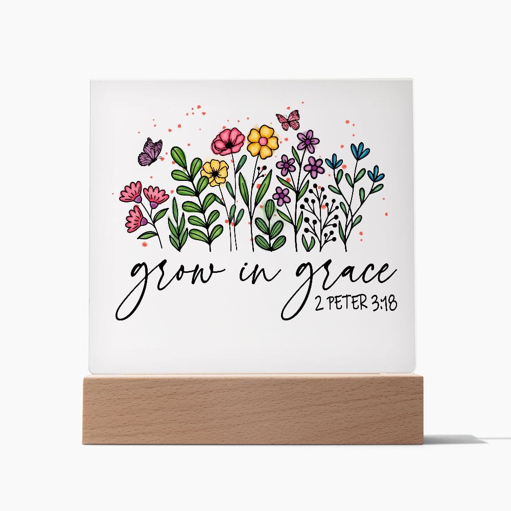Bible Verses Acrylic Plaque, Scripture Art LED night light, Christian Gifts, Religious Present, Grow in Grace Wildflower Home Decor