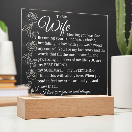 To My Wife "Meeting you was fate" Square acrylic Plaque