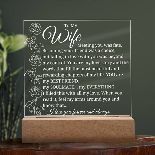 To My Wife "Meeting you was fate" Square acrylic Plaque