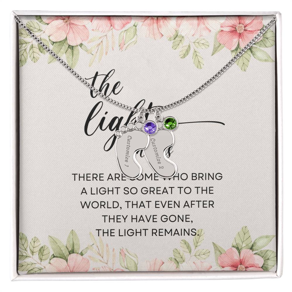 Memorial Necklace Engraved Baby Feet Charm Necklace Miscarriage Gift Bereavement Birthstone Charm Loss of child gift for Mom