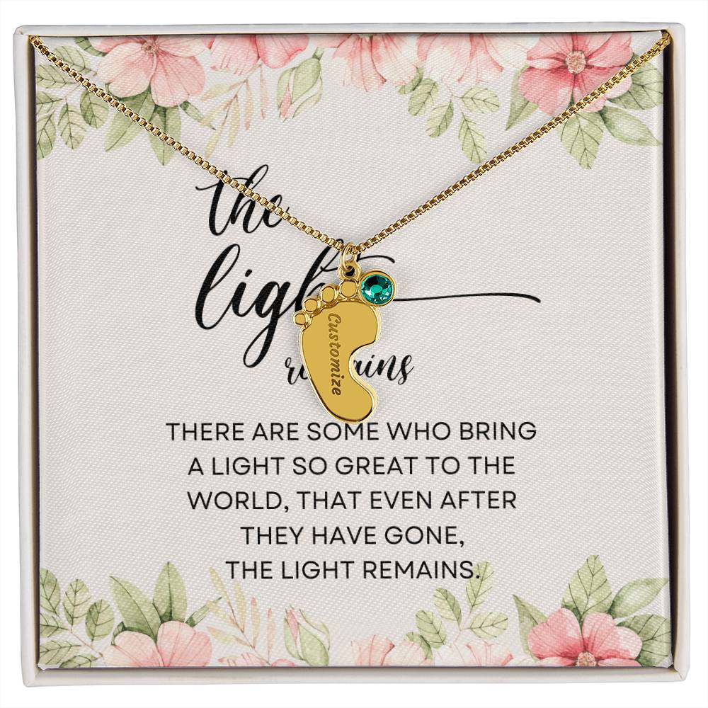 Memorial Necklace Engraved Baby Feet Charm Necklace Miscarriage Gift Bereavement Birthstone Charm Loss of child gift for Mom