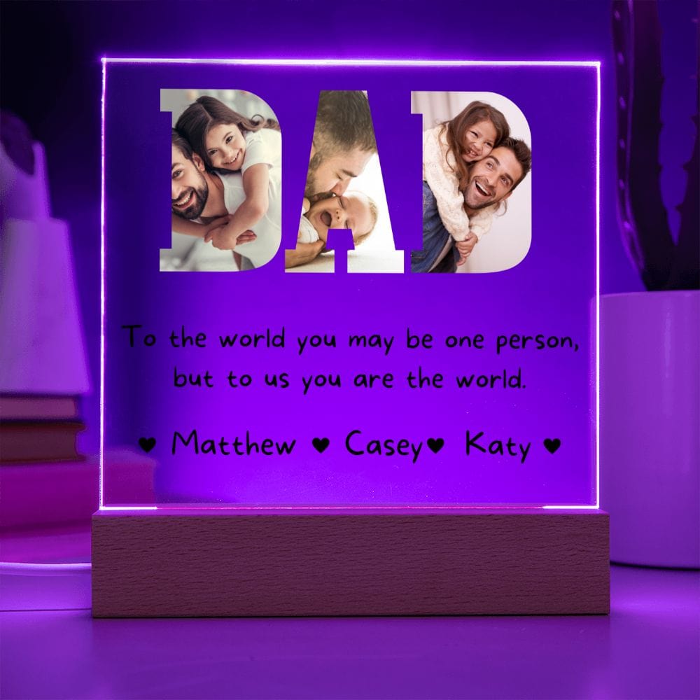 Personalized DAD Acrylic Plaque, Photo frame LED Light