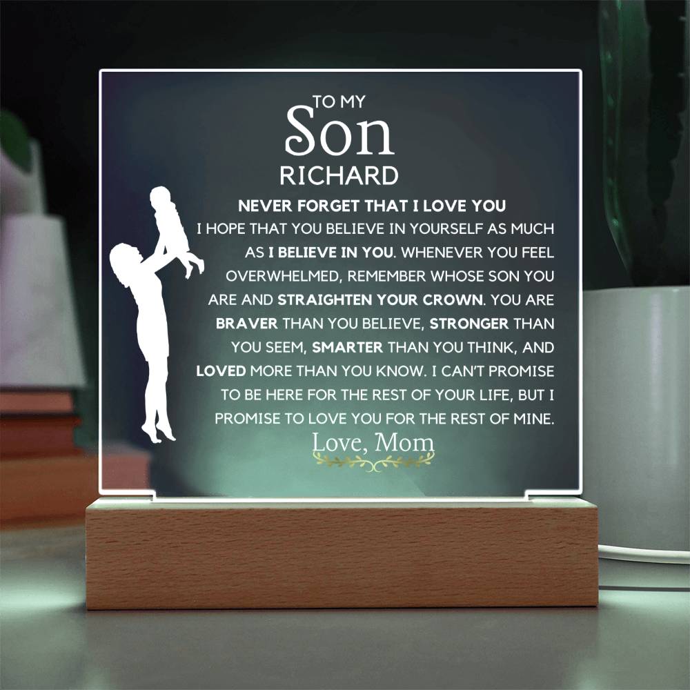 To my Son Personalized Acrylic Plaque Gift for son from Mom Custom LED lighted plaque