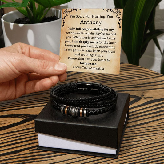 Personalized I'm Sorry Vegan Leather Bracelet for him