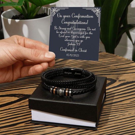 Confirmation Gift for Teenage Boy - Vegan Leather Bracelet - Catholic Gift of the holy Spirit