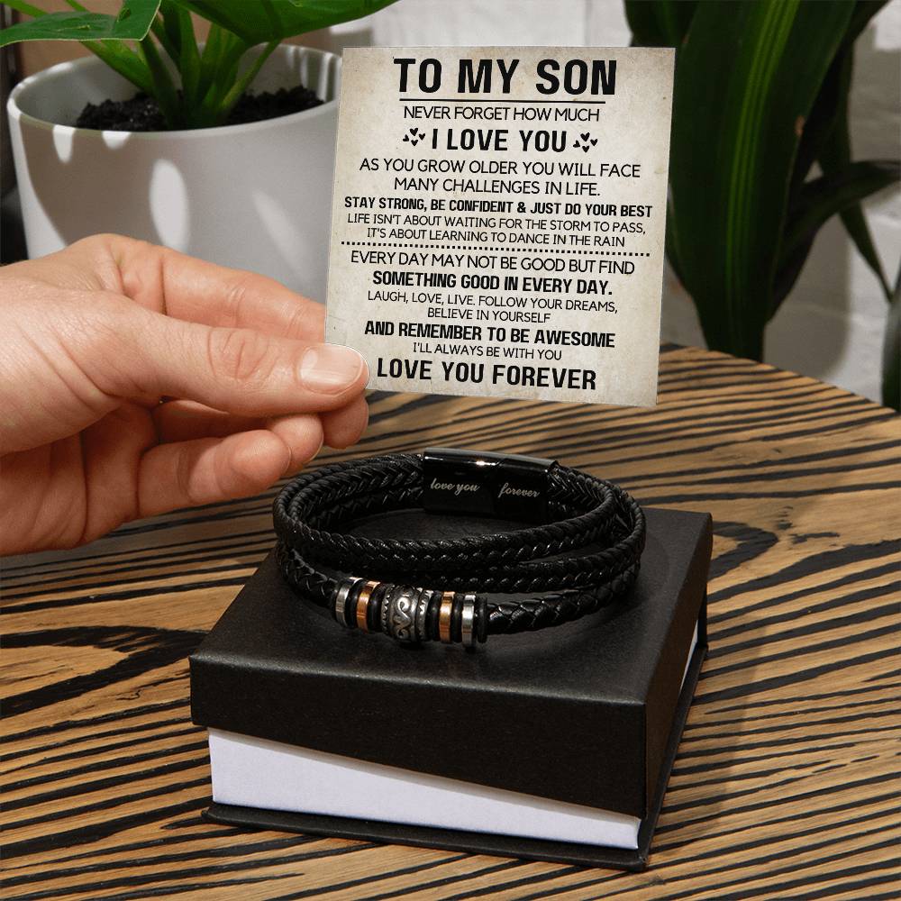 Leather Bracelet for Men Engraved Gift for Son Birthday, Graduation, Christmas