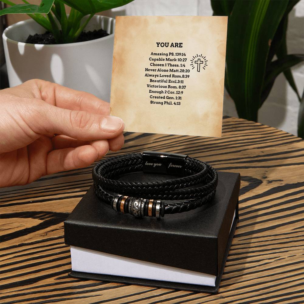 Bible Verse Men's Vegan Leather bracelet, Confirmation Gift, Baptism Christening gift for him