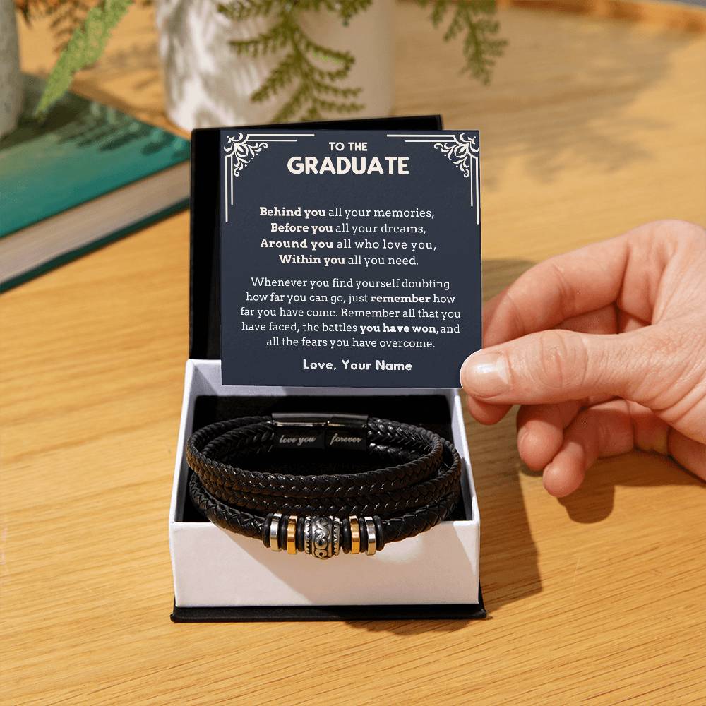 Gift for son from Mom, Dad, Vegan Leather Bracelet, Graduation Gift for  best friend