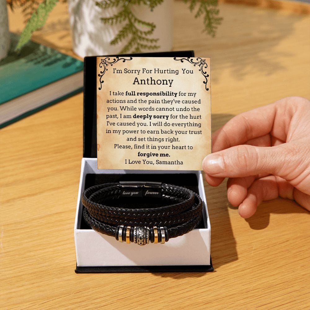 Personalized I'm Sorry Vegan Leather Bracelet for him