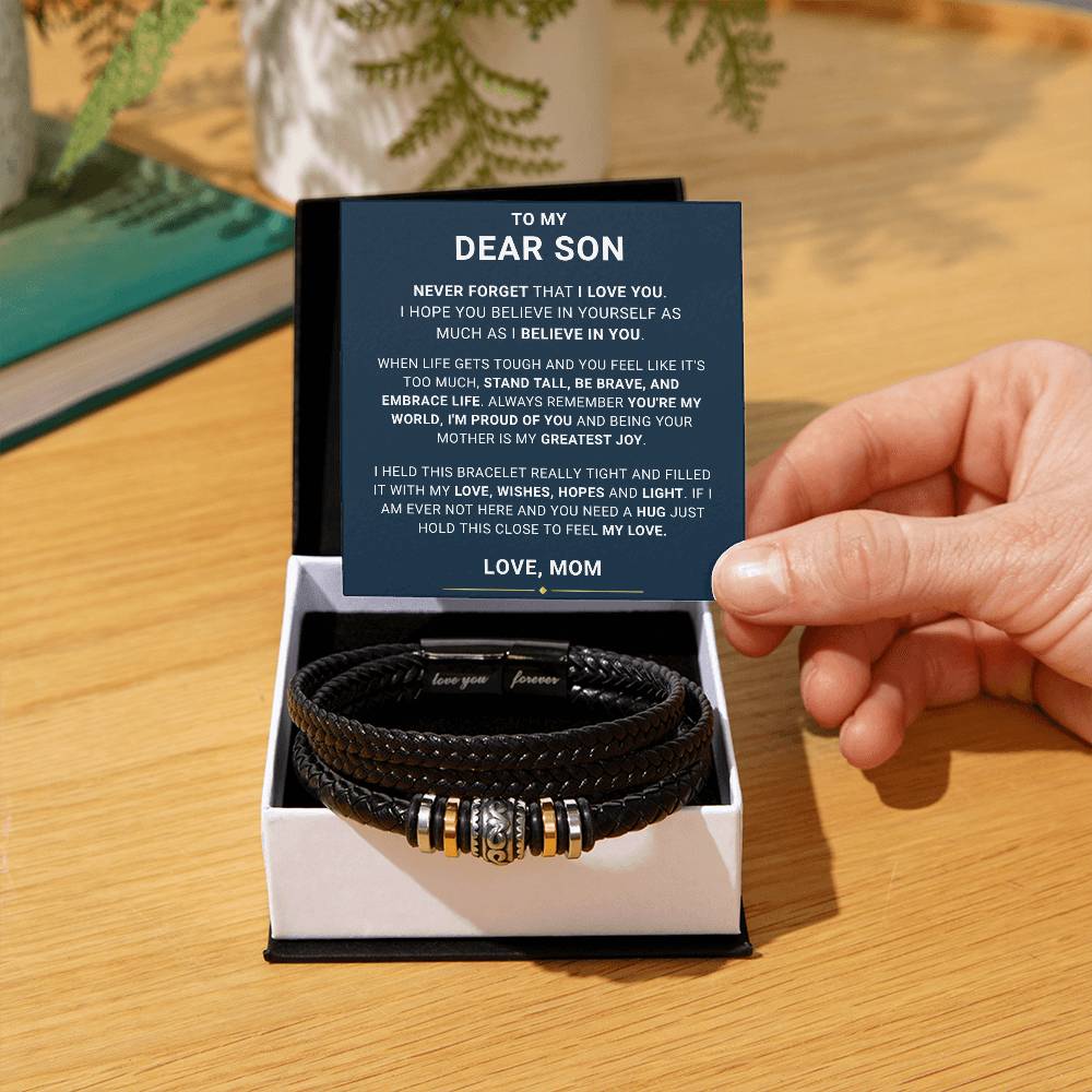 Gift for Son from Mom Vegan Leather Bracelet, Gift Ideas for Son, Gift for Adult Son Christmas, Graduation Gift-Blue