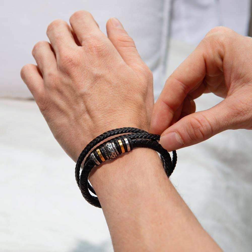 Leather Bracelet for Men Engraved Gift for Son Birthday, Graduation, Christmas