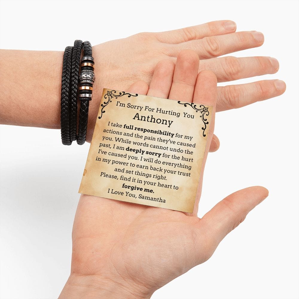 Personalized I'm Sorry Vegan Leather Bracelet for him