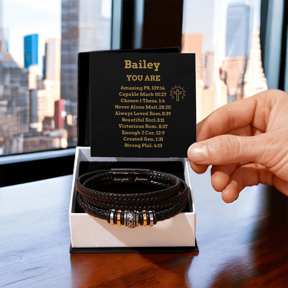 Personalized Motivational christian gifts for men,Bible verse vegan leather mens bracelet,Trendy christian bracelet, Christian Gifts teenage boys Baptism