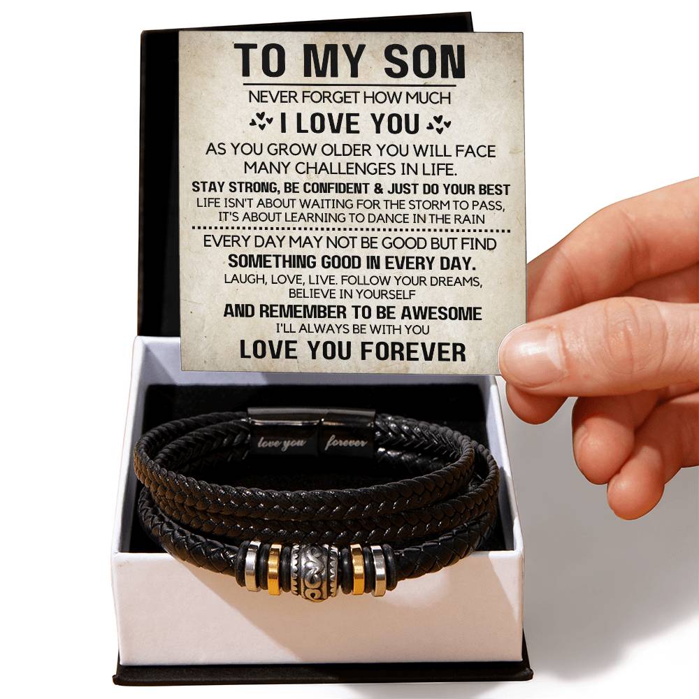 Leather Bracelet for Men Engraved Gift for Son Birthday, Graduation, Christmas