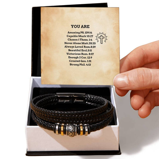 Bible Verse Men's Vegan Leather bracelet, Confirmation Gift, Baptism Christening gift for him