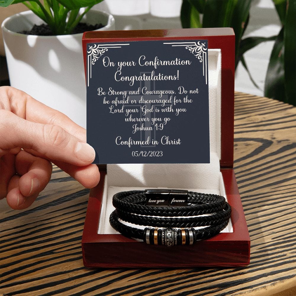 Confirmation Gift for Teenage Boy - Vegan Leather Bracelet - Catholic Gift of the holy Spirit