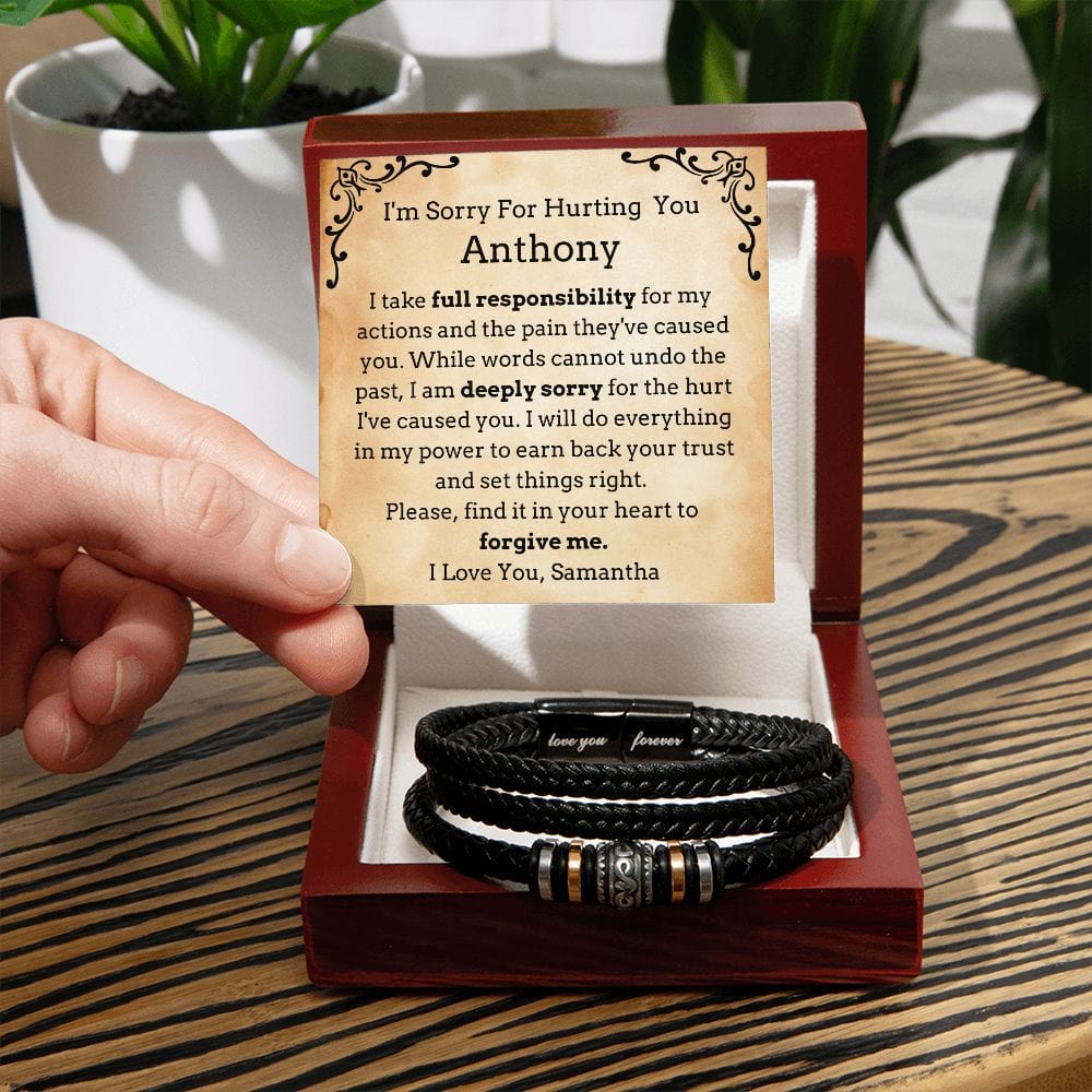 Personalized I'm Sorry Vegan Leather Bracelet for him