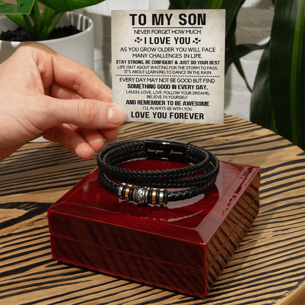 Leather Bracelet for Men Engraved Gift for Son Birthday, Graduation, Christmas