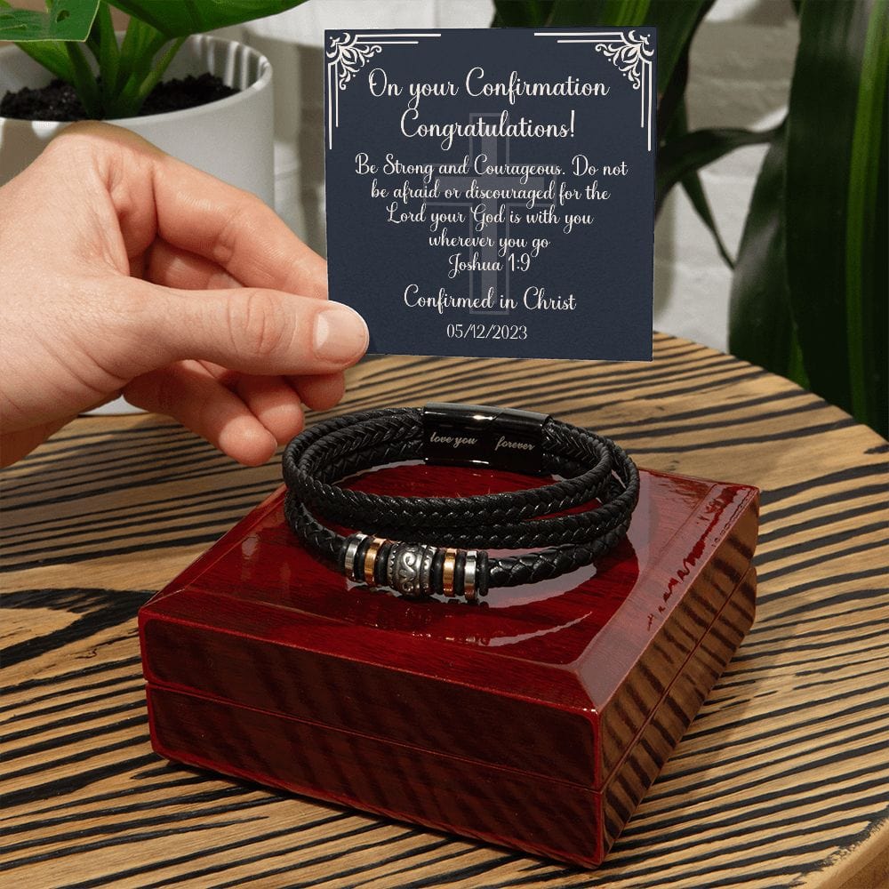 Confirmation Gift for Teenage Boy - Vegan Leather Bracelet - Catholic Gift of the holy Spirit